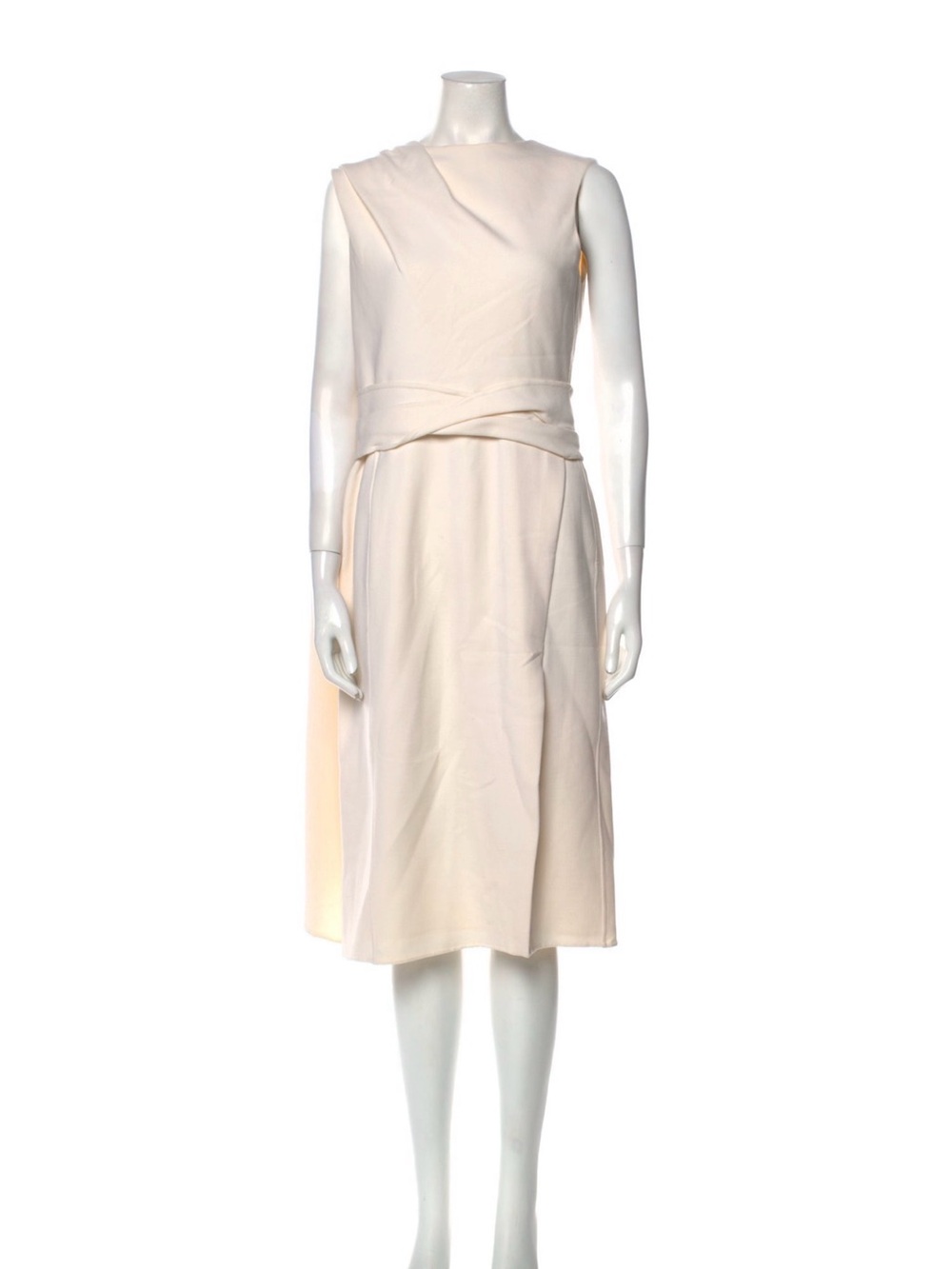 Oscar de la Renta Soft Cream Sleeveless Midi Dress with a gorgeous attached cape